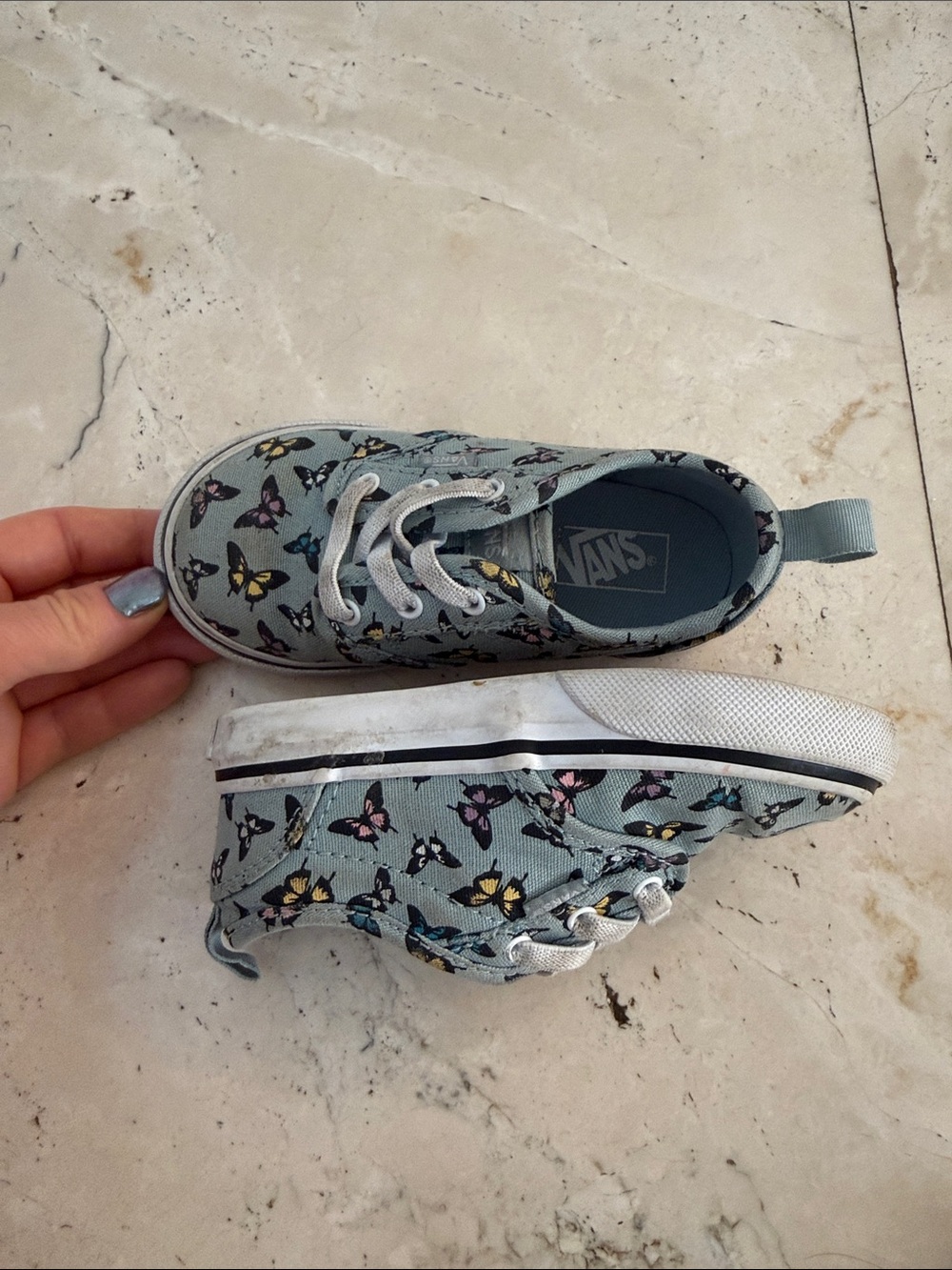 Vans Kids Light Blue Butterfly Lace-Up Sneakers T7